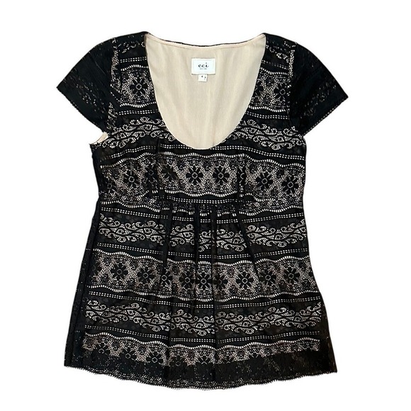ECI New York Tops - ECI Lace Blouse‎ Women 6 Black Empire Waist Short Sleeve Scoop Neck Whimsigoth